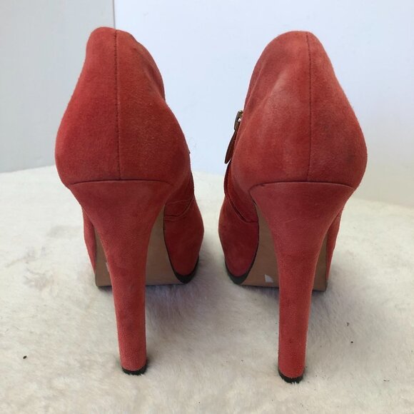 Pour La Victoire Orange Red Suede Peep Toe Platform High Heel Bootie Size 9.5 - Picture 3 of 15